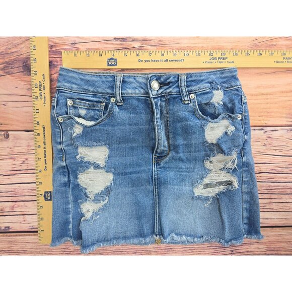 American Eagle Womens Distressed Jean Mini Skirt 8 - Picture 8 of 8